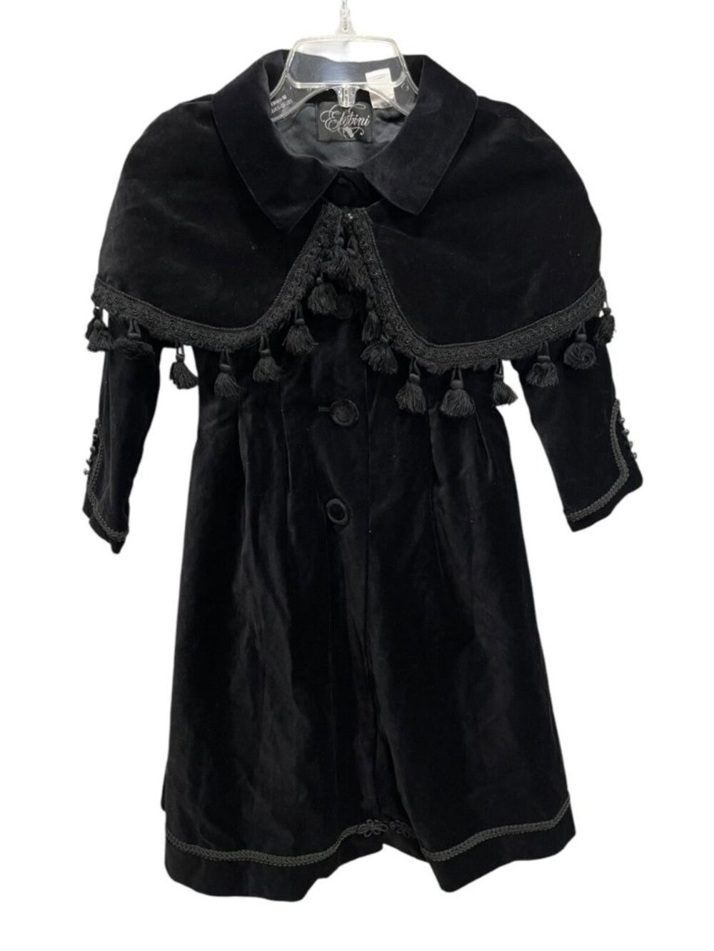 Elebini Girls Coat & Cape Set Black Velvet with Trim Size 6 Great Condition